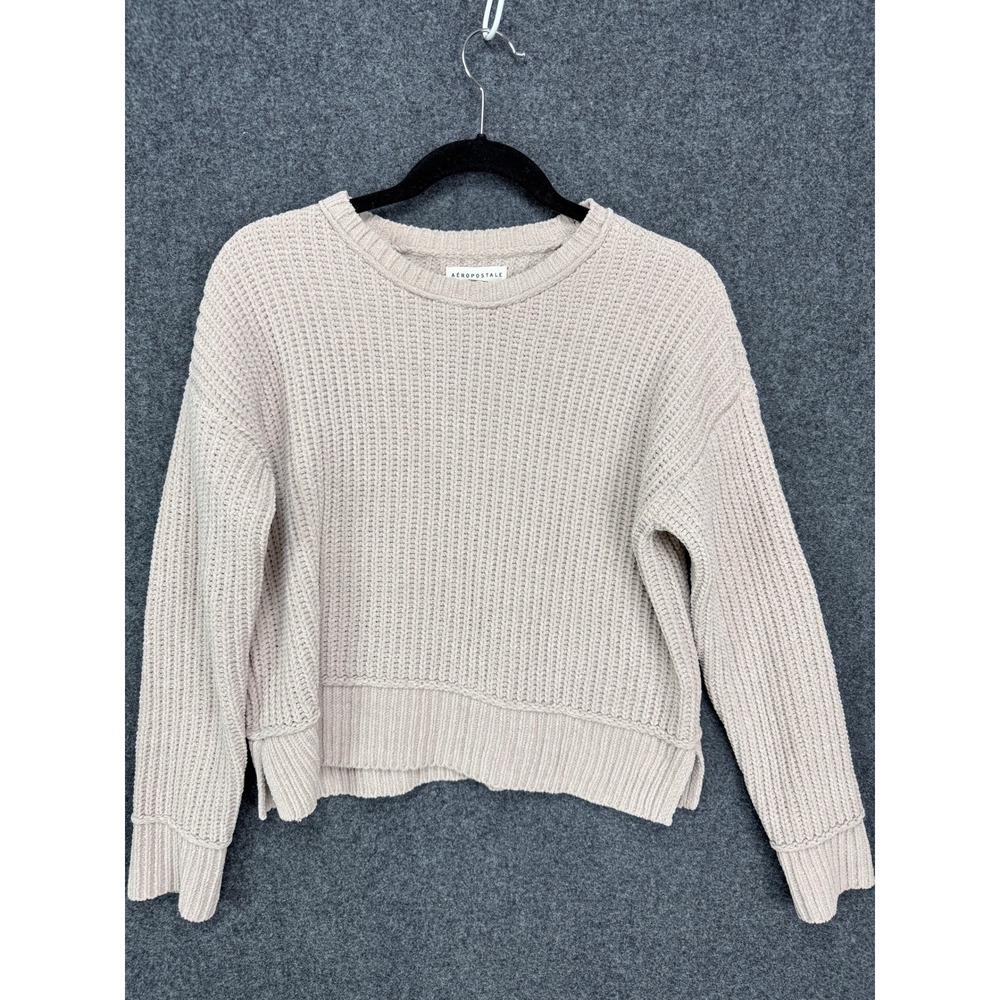 Aeropostale Chenille Sweater XS Beige Knit Cropped Cozy Softcore Layering